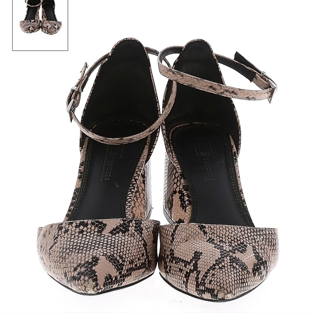 Asos block heel snake print heels